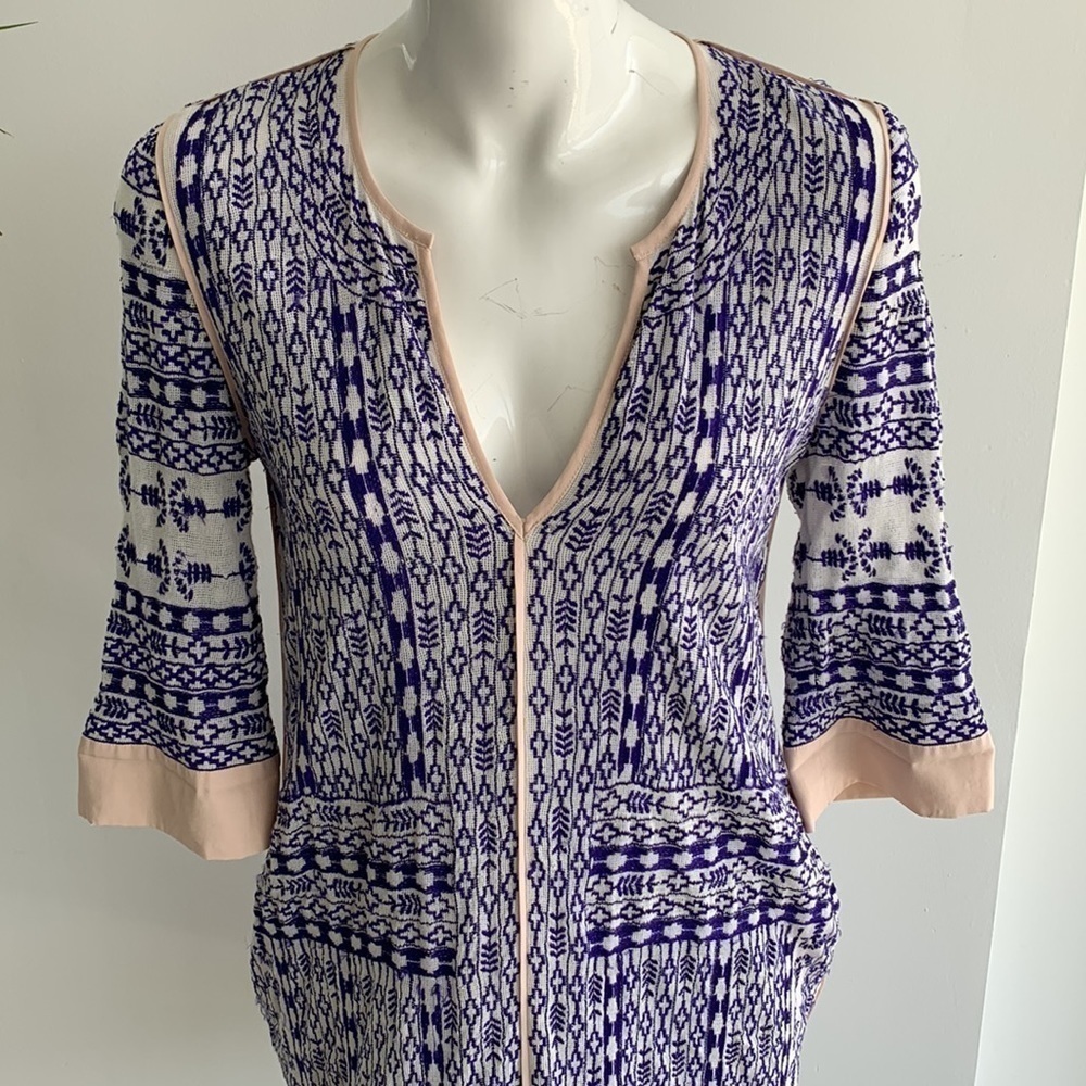 LOVE SAM WHITE W/ROYAL BLUE EMBROIDERY DRESS  SZ S - Picture 9 of 13